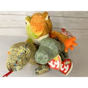 Ty Beanie Babies Lot Scaly the Lizard, Swampy the Alligator, Prince the Frog